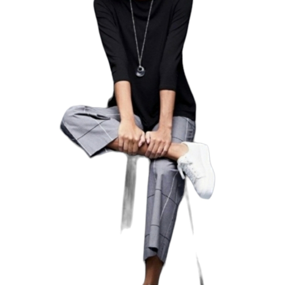 J.JILL medium gray window pane print stretch wide leg crop flat front pants 10 - Picture 1 of 7